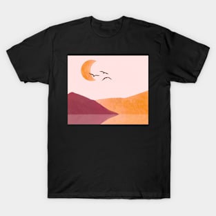 Modern minimalistic landscape with birds T-Shirt